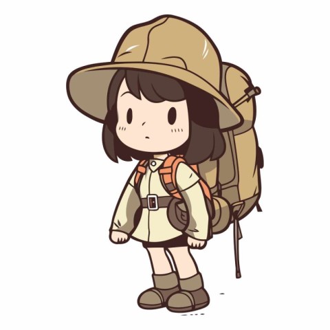 Illustration of a Girl Hiking with a Backpack and Hat