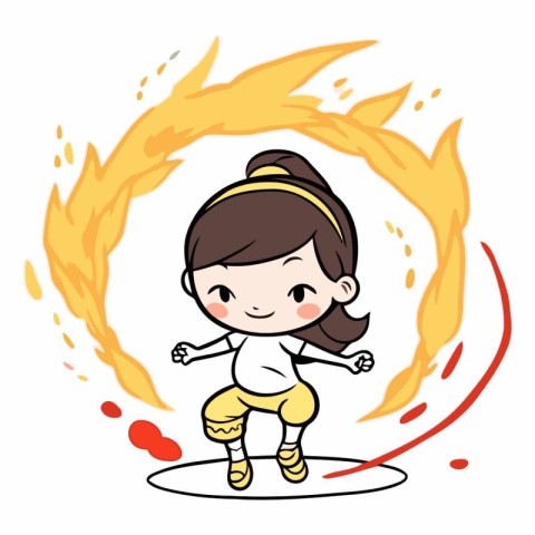 Illustration of a Cute Girl Running in a Fire Showing Power