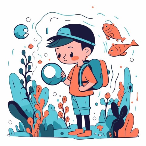 Vector illustration of a boy with a magnifying glass in his hand