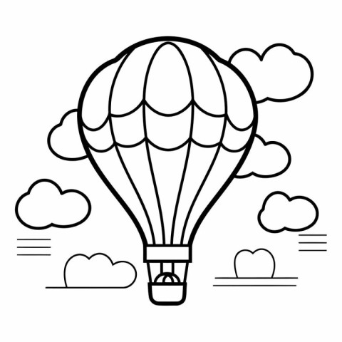 Hot air balloon flying in the sky with clouds.