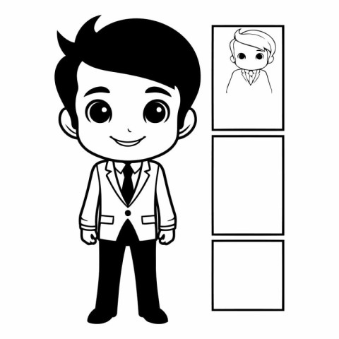 Businessman cartoon with business card in black and white vector