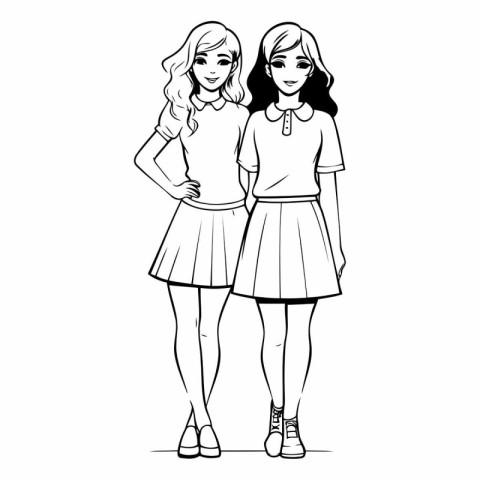 Beautiful fashion girls in sketch-style. Black and white.