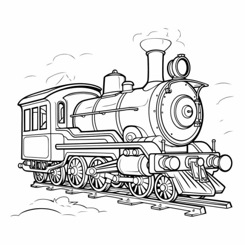 Steam locomotive isolated on white background. Hand drawn vector