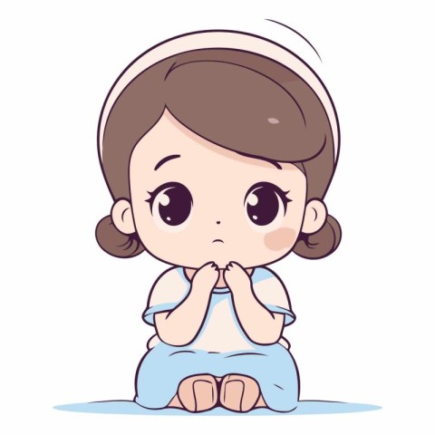 Cute little girl sitting and praying cartoon vector illustration