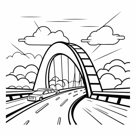 Vector illustration of the bridge over the road. Black and white