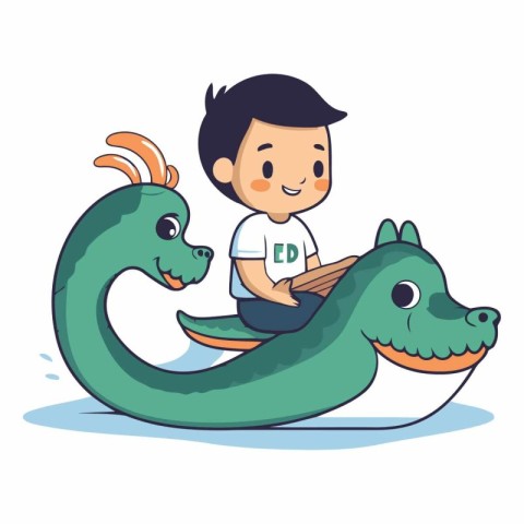 Boy riding a dragon of a boy riding a dragon.