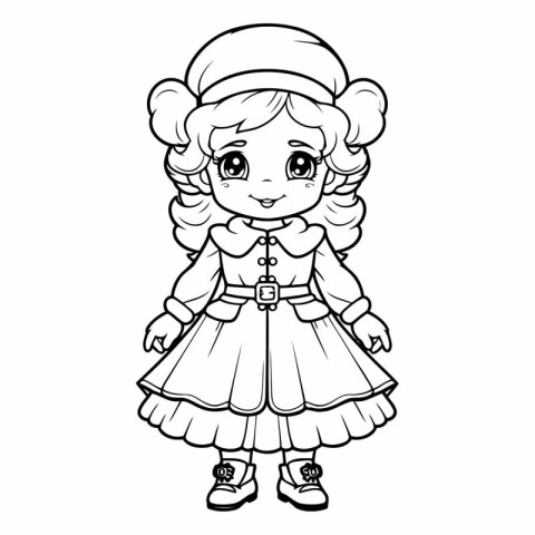 Coloring Page Outline Of cartoon girl in christmas costume.