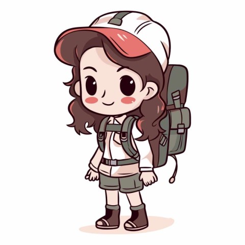 Illustration of a Cute Little Girl Hiking with Backpack