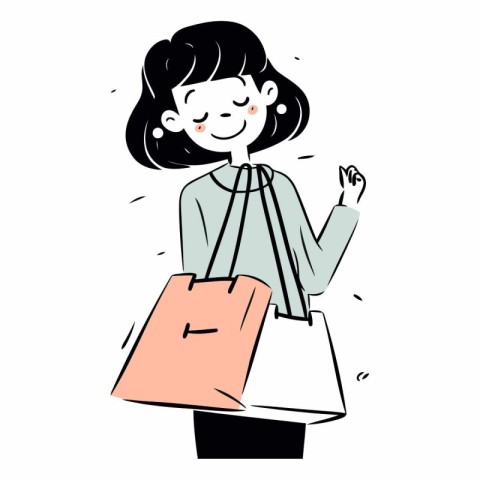 Illustration of a happy woman with shopping bags on a white back