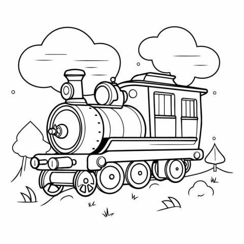 Vintage steam locomotive in doodle style.