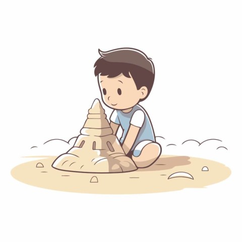 Cute boy playing with sand in the beach.