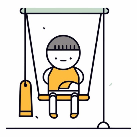 Boy on swing flat line icon. Kid swinging on swing