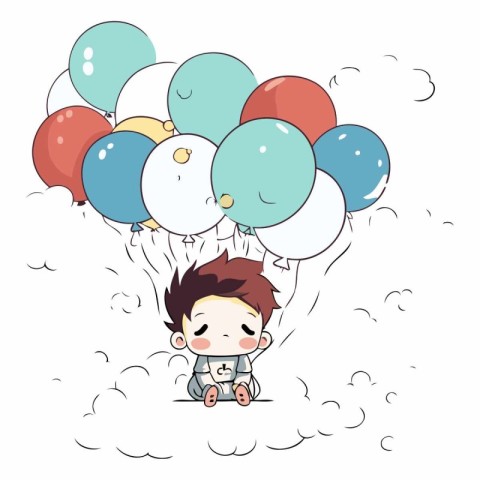 cute boy flying with balloons. eps10