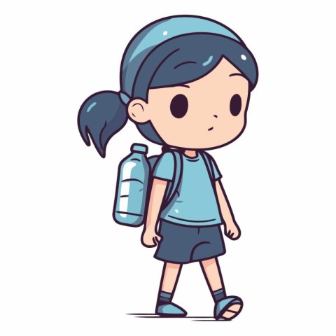 Illustration of a cute little girl carrying a bottle of water.