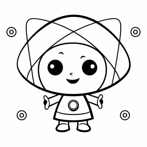 Coloring book for children: Cute kawaii girl in a hat