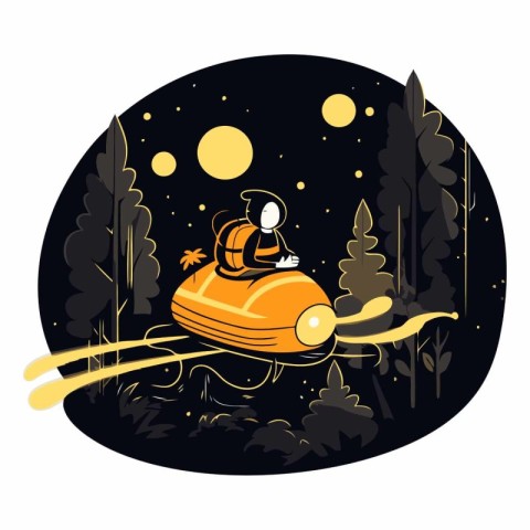 Vector illustration of a man driving a retro car in the forest.