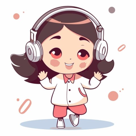 Cute little girl listening to music with headphones.