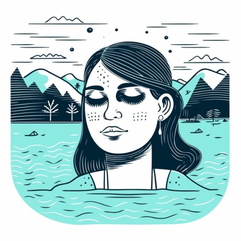 Vector illustration of a girl with closed eyes on the background