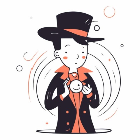 Vector illustration of a detective in a hat and cloak holding a