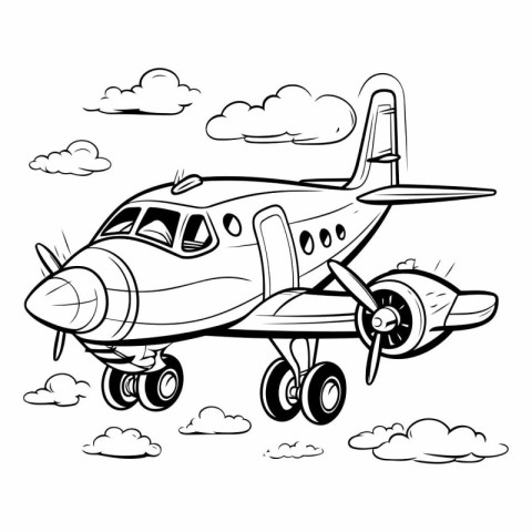 Airplane in the clouds. Coloring book.