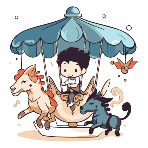 Boy riding a horse on a merry-go-round