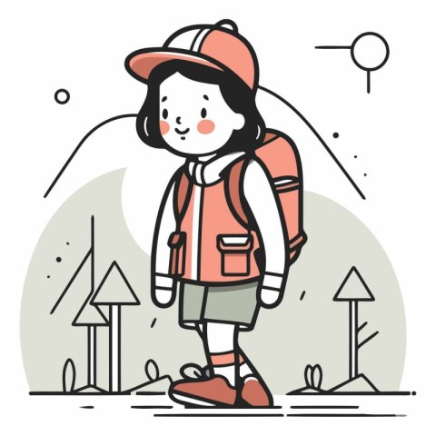 Illustration of a Girl Wearing a Cap and Hiking Gear