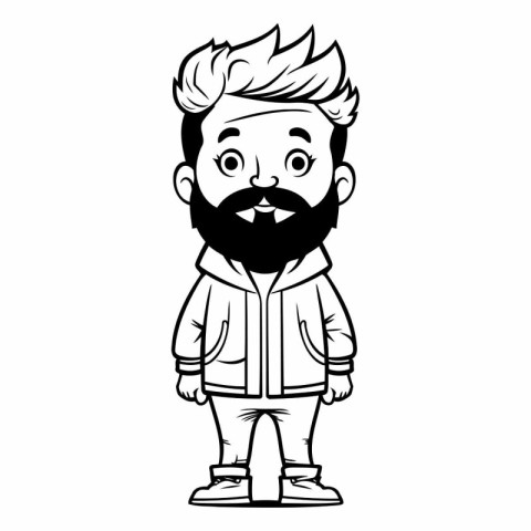 Black and White Cartoon Illustration of Hipster Man Character wi