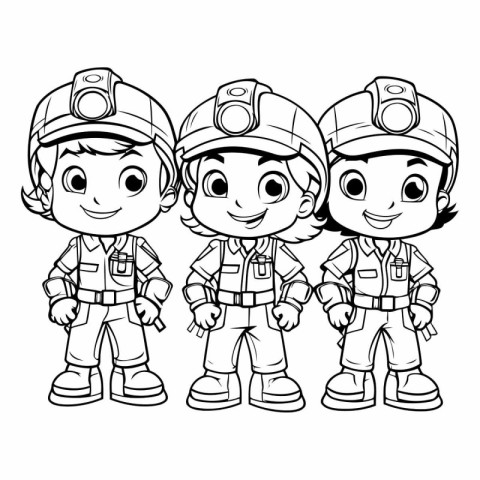 Coloring Page Outline Of cartoon firefighter kids.