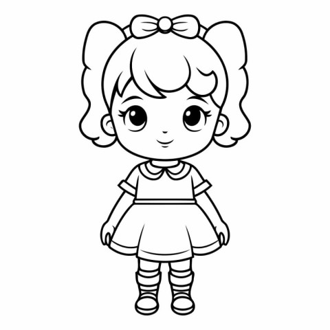 Coloring Page Outline Of Cute Little Girl Vector Illustration