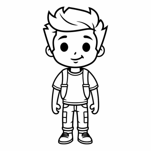 cute little boy with suspenders and backpack cartoon vector illu