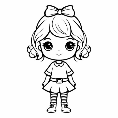 Cute little girl cartoon for coloring book or page.