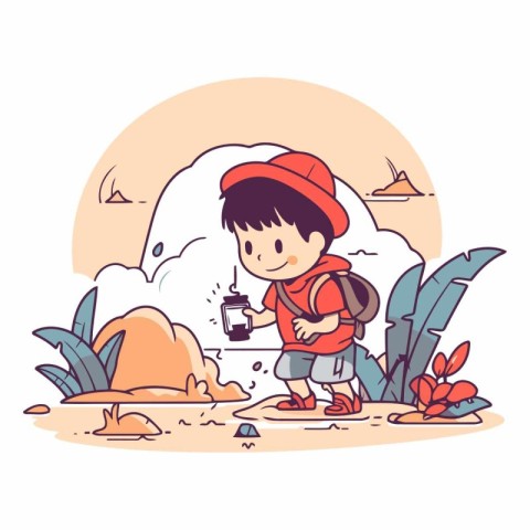 Illustration of a little boy playing on the beach.