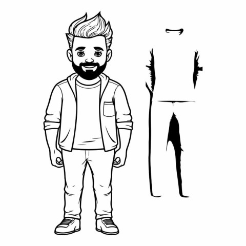 Hipster man with beard and mustache in jeans and jacket.