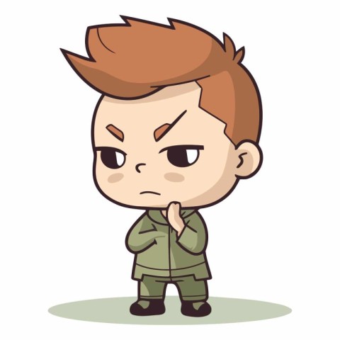 Pensive Boy - Cute Cartoon Army Vector IllustrationÃ¯Â»Â¿