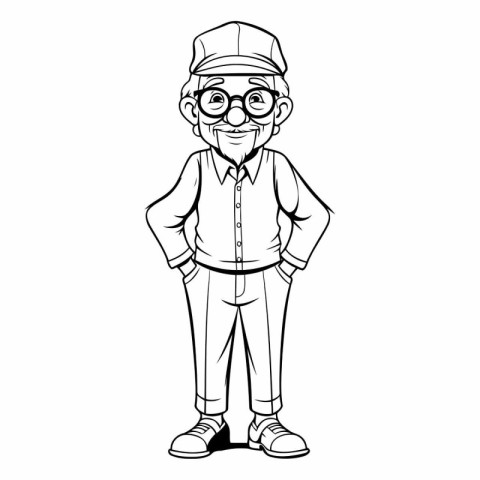 cute grandfather with hat and glasses avatar character vector il