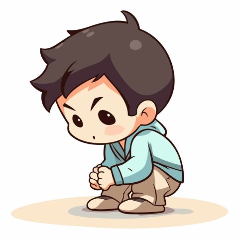 Illustration of a Cute Little Boy Crying and Looking Down