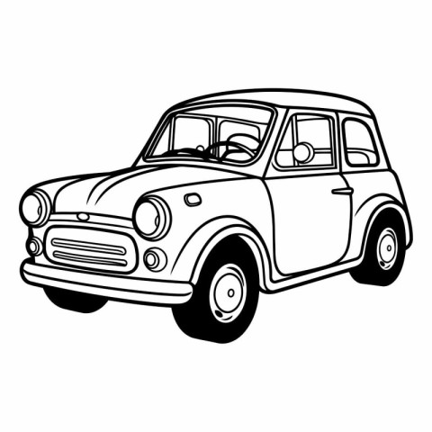 Retro car. Black and white vector illustration for coloring book