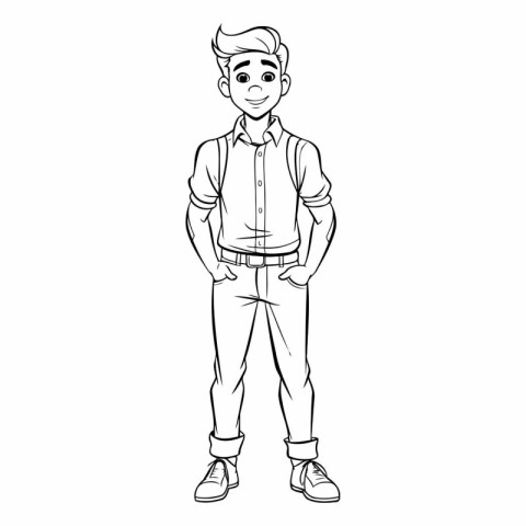 Outline of a young man standing with hands in pockets.