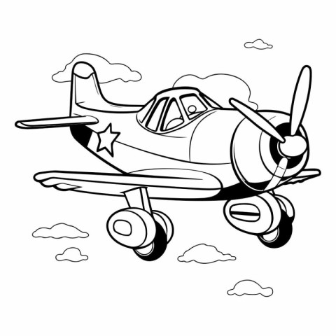 Vintage airplane isolated on white background for coloring book.