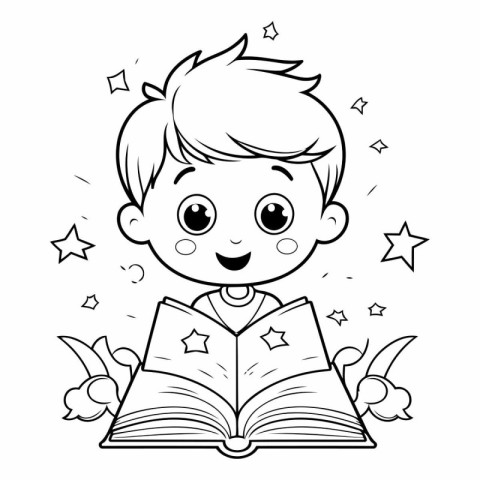 cute little boy reading book cartoon vector illustration graphic