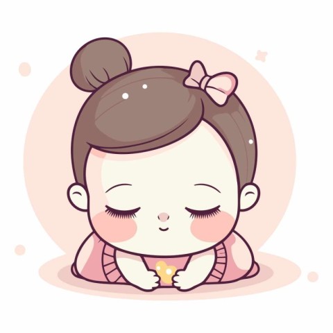 Cute little girl sleeping on the floor in cartoon style.