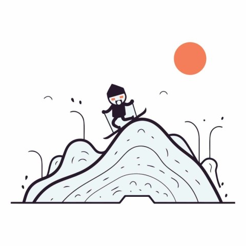 Vector illustration of a man climbing a mountain. Line art style