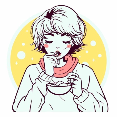 Vector illustration of a cute girl with a cup of hot tea.