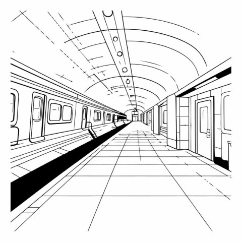 Subway station of a metro station. Line art.