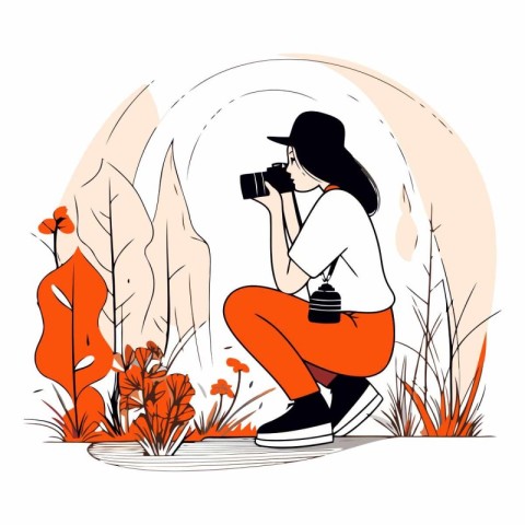 Vector illustration of a girl with a camera on a background of n