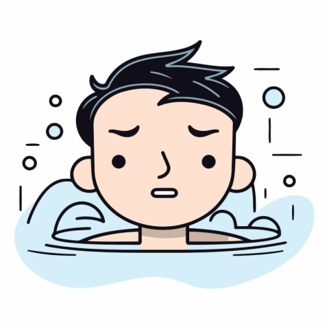 Cartoon man taking a bath in the bathtub.