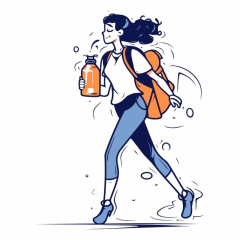 Young woman with a backpack and a bottle of water.