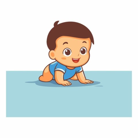 Cute little baby boy swimming in pool. Vector cartoon illustrati