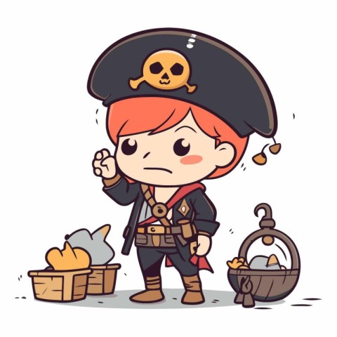 Pirate girl. Cute cartoon character.