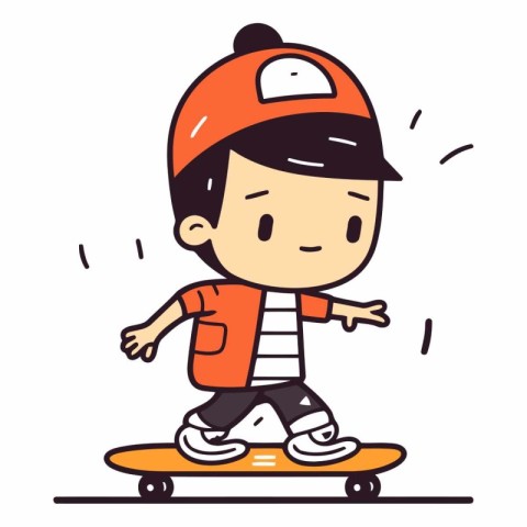 Cute little boy riding a skateboard. Vector cartoon illustration